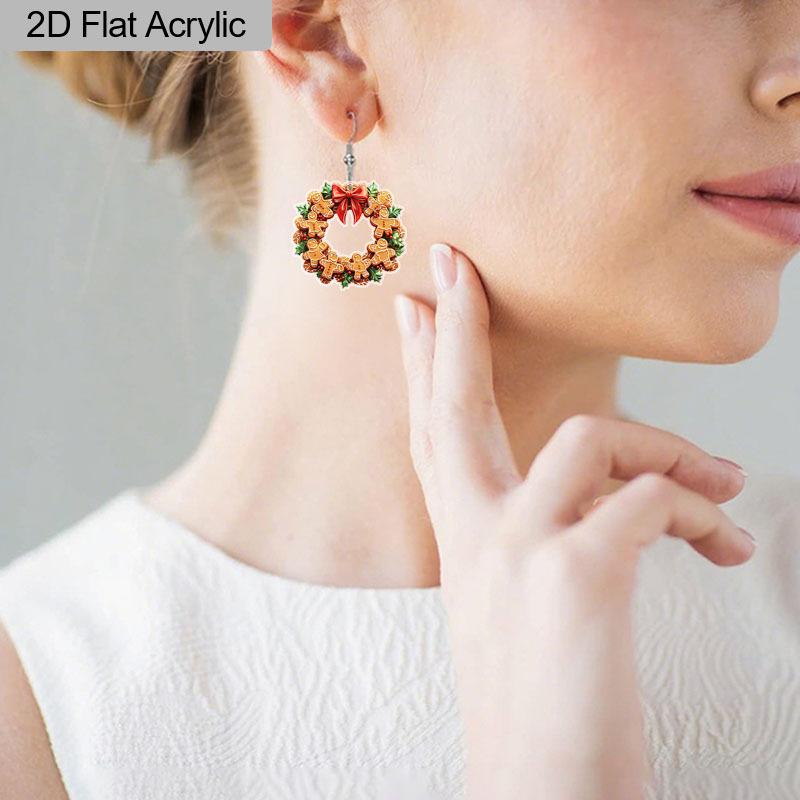 2D Flat Christmas Gingerbread Bell Wreath Dangle Earrings, Lightweight Acrylic Material,  Ideal for Party Gifts, Jewelry, and Christmas Gifts.