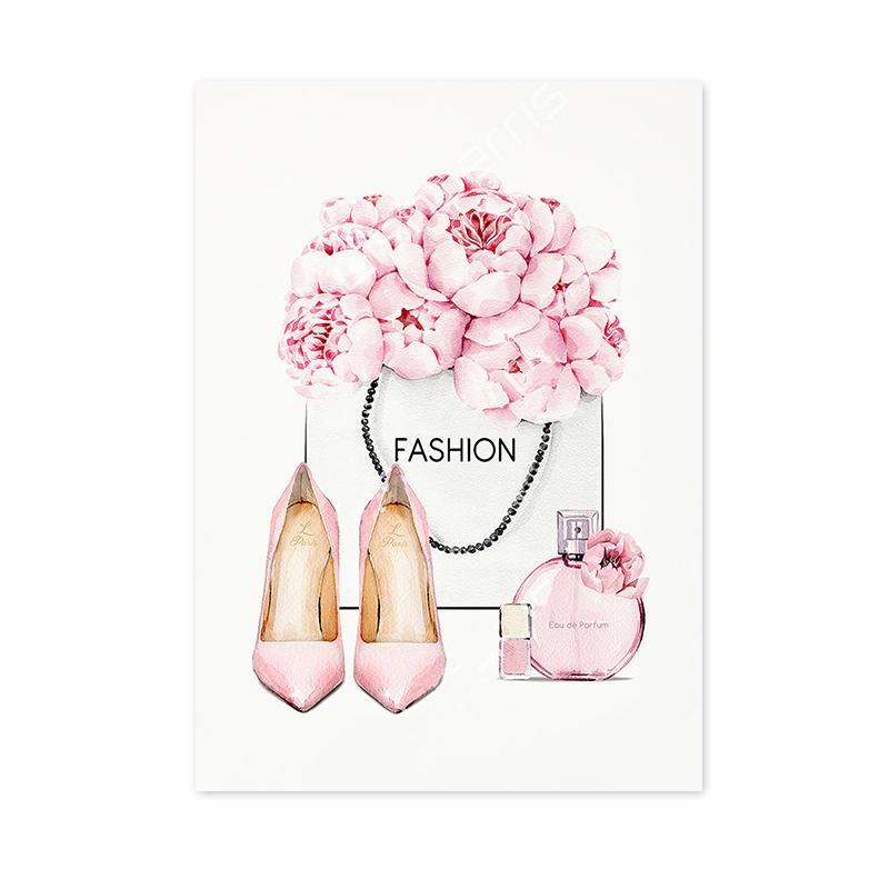 Modern Art Flower Women High Heel Shoes Canvas Painting Minimalist Fashion Posters and Prints Wall Art for Girl Room Decoration