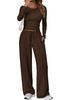 2025 European Cross-Border Spring/Autumn Solid Color Drawstring Waist Long Sleeve and Straight Leg Pants Casual Two-Piece Set