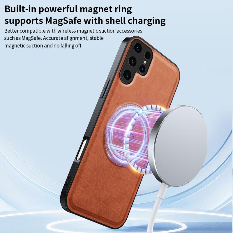 Magnetic Stand Holder PU Leather Phone Case For Samsung Galaxy S25 S24 S23 S22 S21 FEF Ultra Plus Wireless Charging Logo Cover