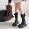 Black two-wear stacked boots retro small thick-soled 2025 tall new spring and autumn knight boots