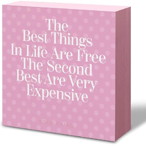 Preppy Girls Room Decor, The Best Things in Life Are Free Sign Wooden Block Preppy Desk Decor, Girl's Bedroom Accessories, Woman Empowerment and