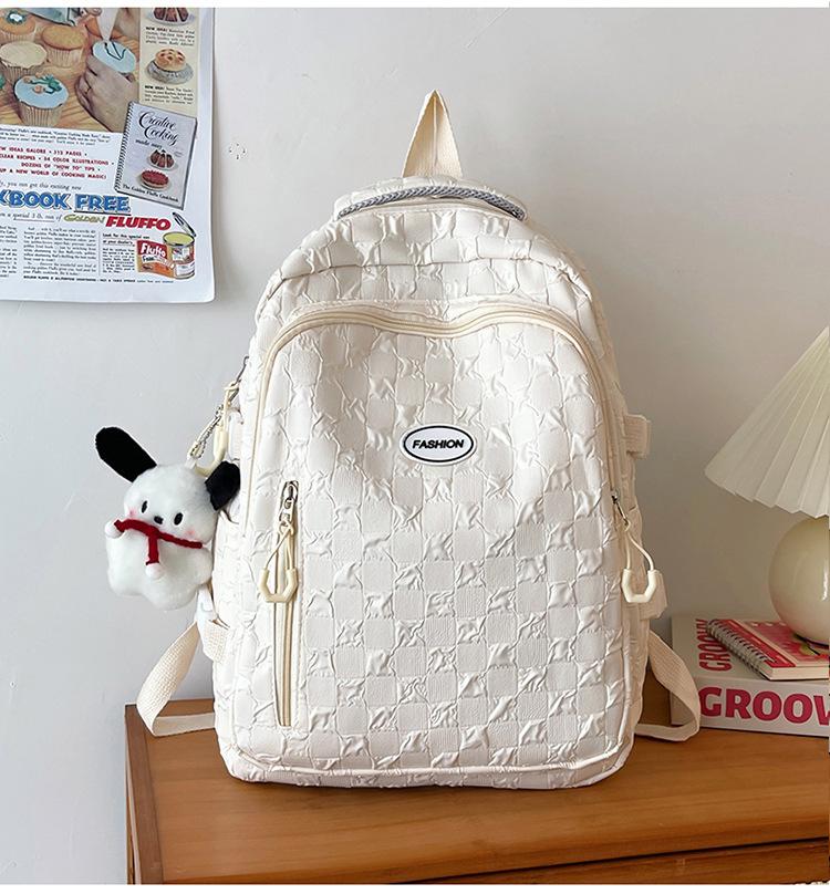 Schoolbag Spring and Summer New Middle School Student School Bag Female Korean Edition Campus Style Rhombus Fashion High School Student Large Capacity