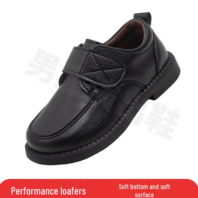 Boys' Black Leather Velcro Shoes - Soft Sole Performance Shoes for Spring/Autumn