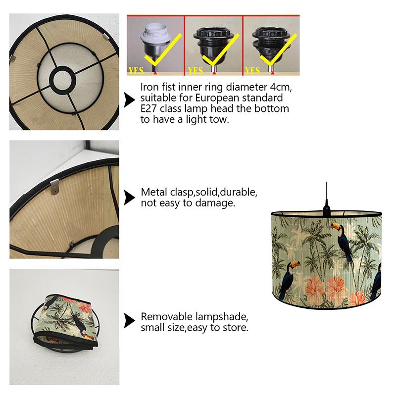 Retro Style Plant Printing Lampshade Handmade Bamboo Lampshades Green Plants Lampshades