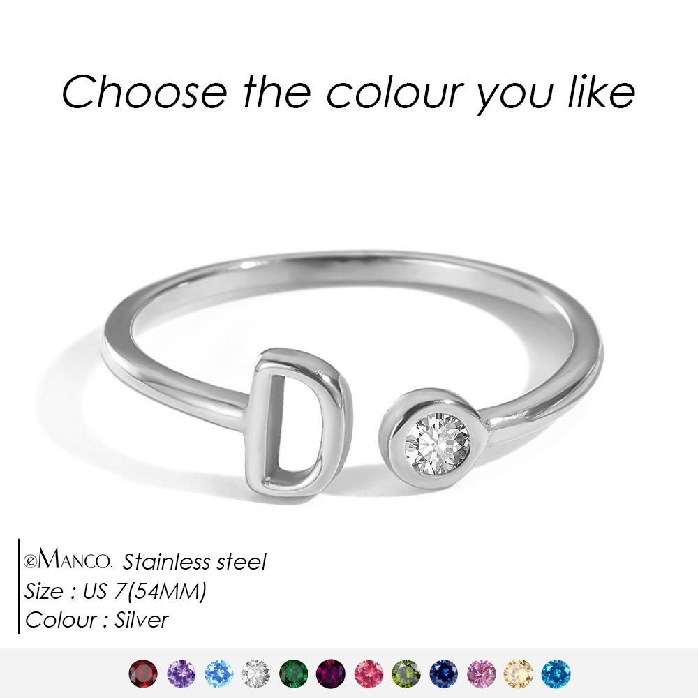 EMANCO Birthstone Initial Custom Ring Open End Ring Stainless Steel Name Custom Jewelry Women's Ring