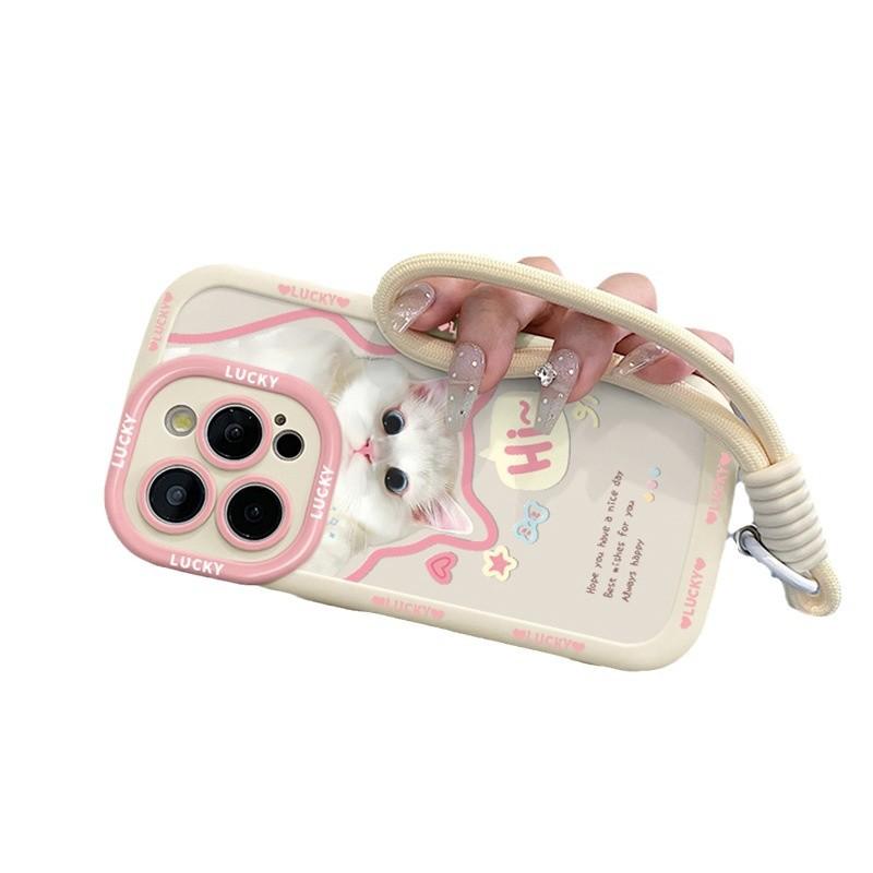 Girly Cute Cat for IPhone 17 Mobile Phone Case 13 for IPhone 15proMAX with Lanyard 14 New Model 11