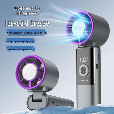 High-Speed Mini Handheld Fan with Ice Pack & Lanyard for Outdoor Use