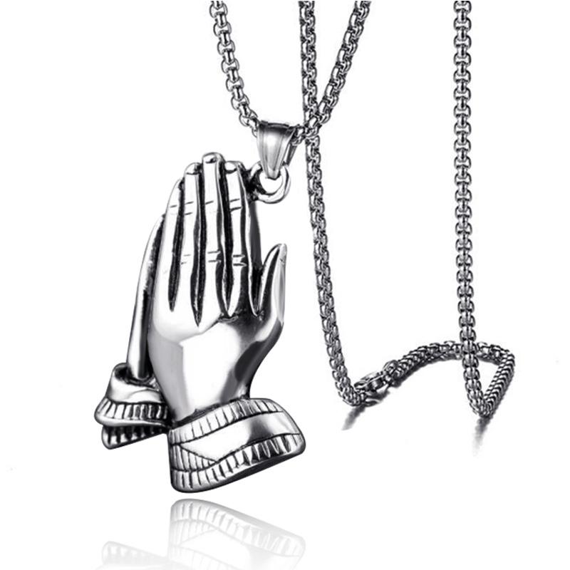 Titanium Steel Prayer Pendant, Buddha Hand Pendant Necklace, Men's Hang Tag, Hands Clasped Together
