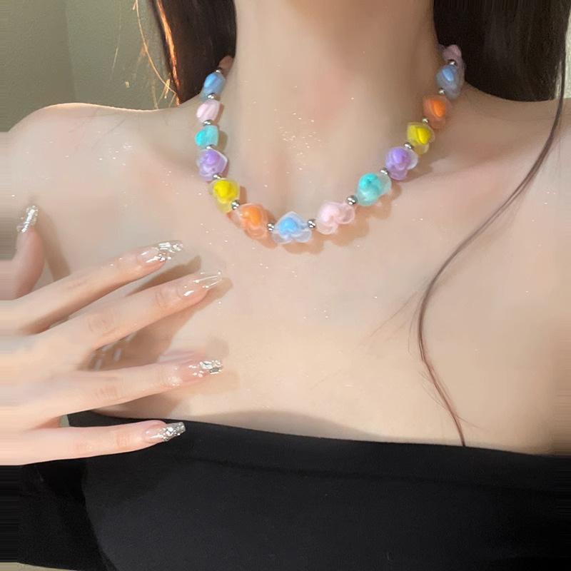 Dopamine Girl ~ Colorful Heart Necklace for Women, 2024 New Candy Color, Cute Niche Design, Sweet and Trendy