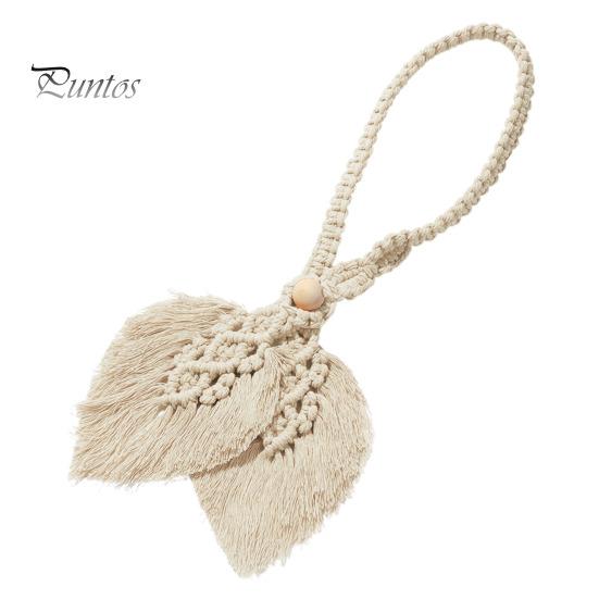 Curtain Ties Wooden Bead Braided Leaf Shape Tassel Bohemian Style Curtain Fastener Farmhouse Curtain Decoration Holdbacks Bedroom Draperies Tiebacks