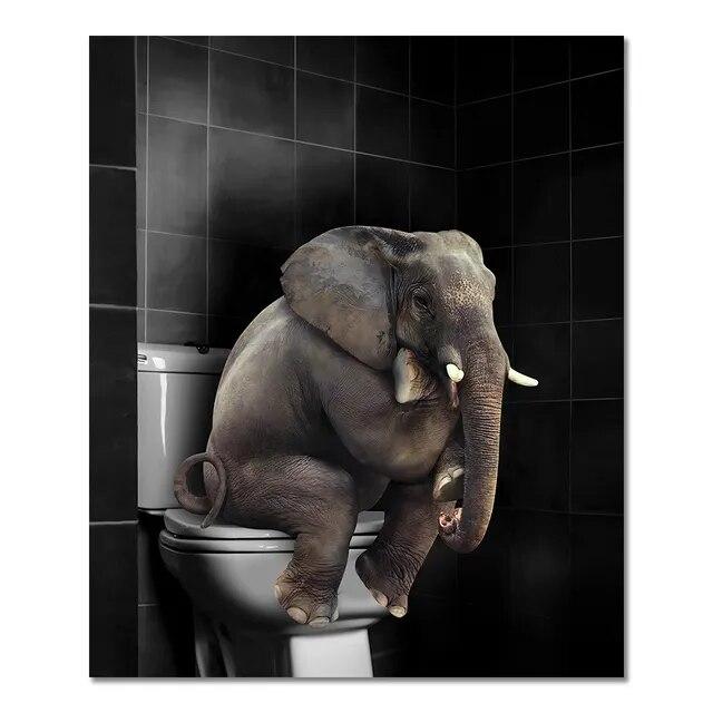 Funny Animal In Bathroom Poster Giraffe Elephant Orangutan Zebra Sitting In Bathtub Canvas Painting Toilet Wall Art Pictures No Frame