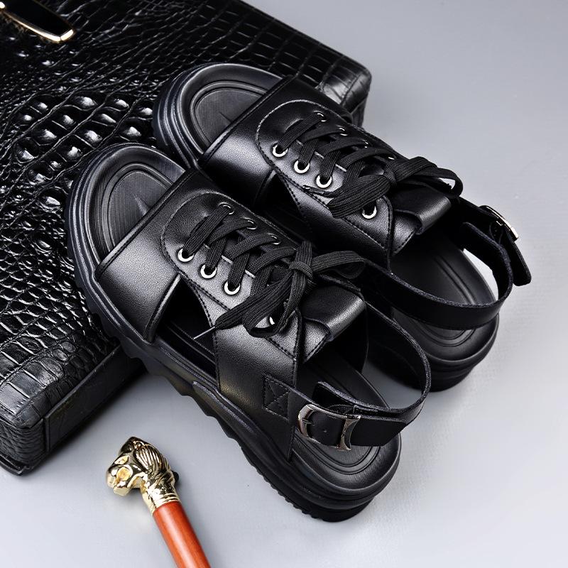 Platform Men's Gladiator Sandals Summer Genuine Leather Shoes Man Slippers Non-slip Bottom Casual Business Shoes for Men Summer