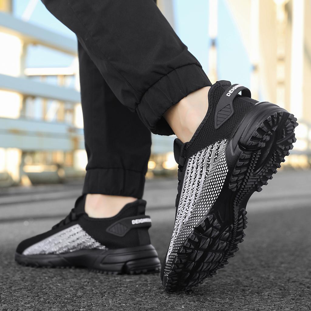 Knitted Mesh Running Shoes Breathable Men's Casual Sneakers Lightweight Outdoor Jogging Walking Trainers Anti-slip Sole