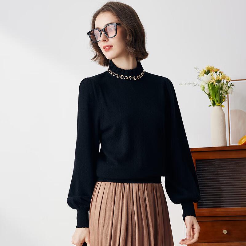 Women's Mock Neck Cashmere Lantern Sleeve Sweater