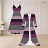 Women Plus Size Two Piece Outfit Printed Strappy Flared Dress And Long Sleeve Open Front Cardigan