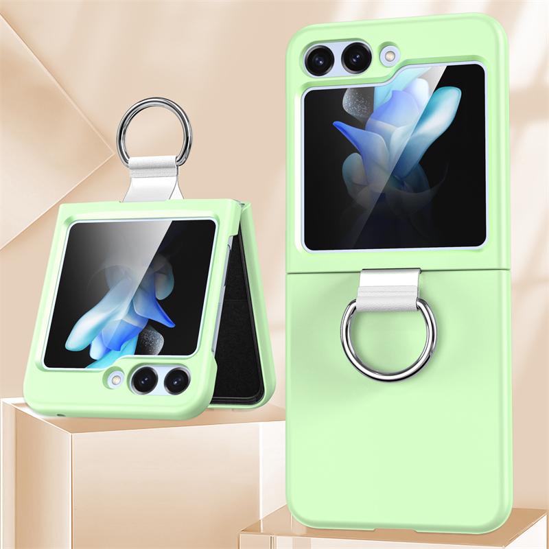 Solid Color Folding With Finger Ring Buckle Case For Samsung Z Flip 6 5 Zflip 5 Z Flip4 Z Flip 3 5G Shockproof Matte Clear Cover