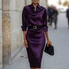 New Summer Slimming Satin Elegant Long Sleeve Dress for Women