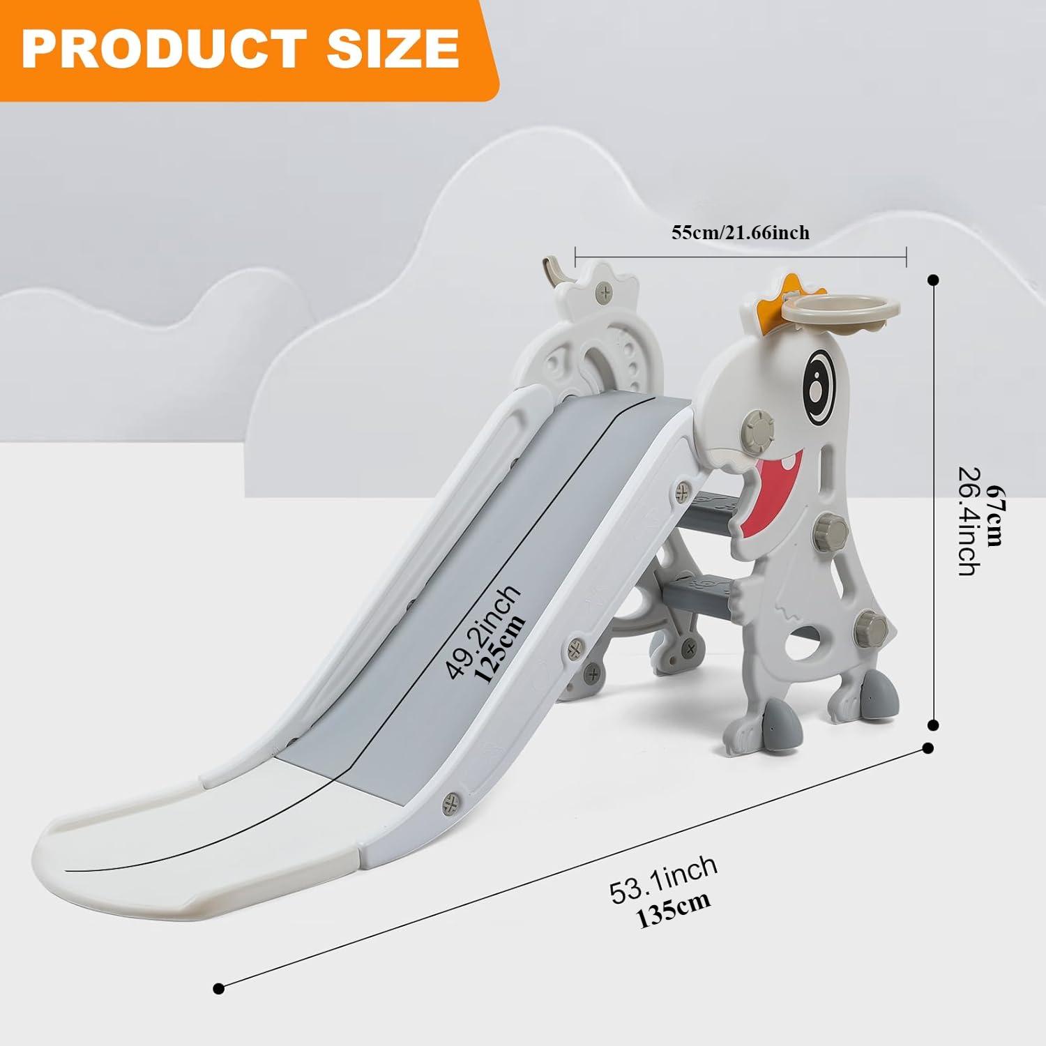 

Горка с динозавром для малышей, игровой набор для малышей, игровая площадка для малышей, игровой набор для скалолазания с баскетбольным кольцом светло-серый