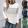 Autumn/Winter 2023 Women's Striped Crew Neck Long Sleeve T-shirt - European and American Fashion.