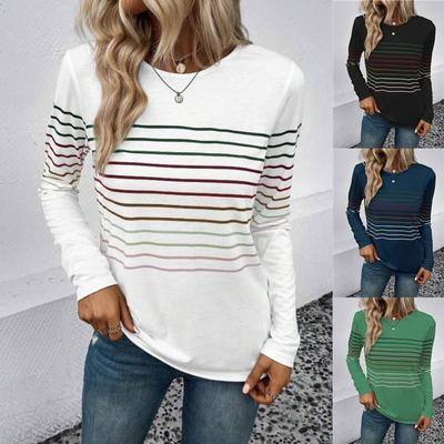 Herbst/Winter 2023 Damen Gestreiftes Rundhals Langarm T-Shirt - Europäische und Amerikanische Mode.