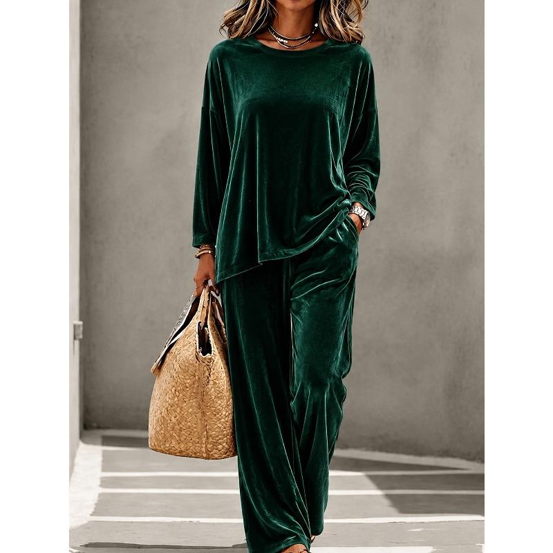 MGHR Women's Fashion Casual Autumn Winter Long Sleeve O-Neck Pants Suits