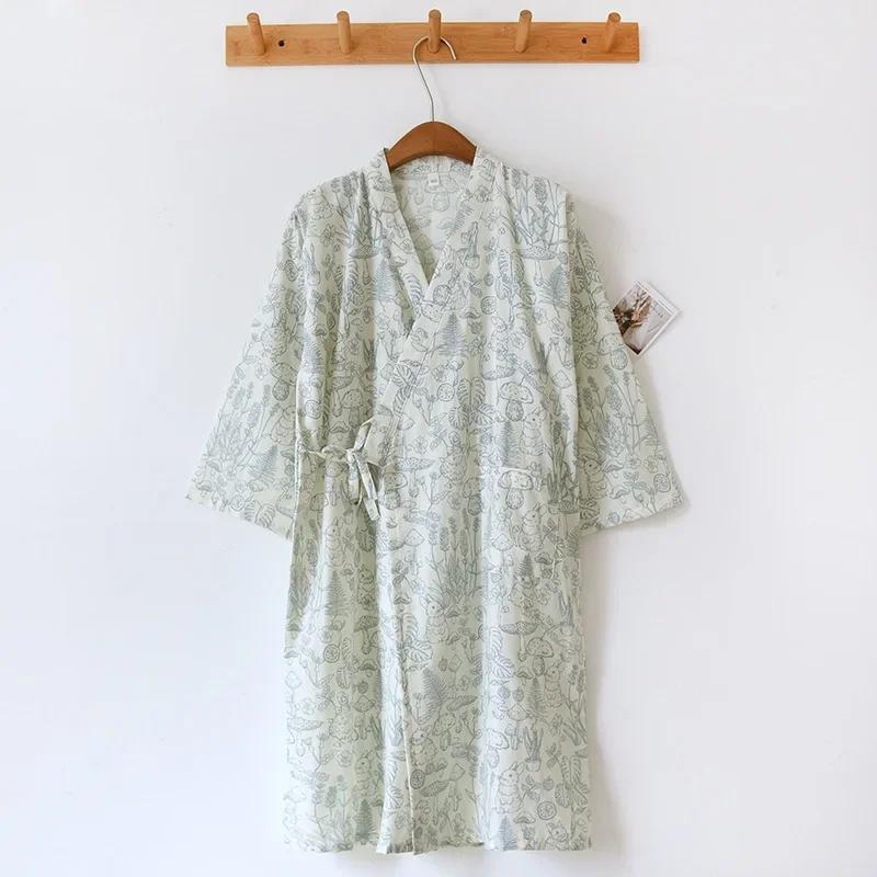 Ladies Cotton Kimono Bathrobe Loose Homewear Pajamas Robes for Women Multi Colors Printed Cardigan Sleep Wear Womens Robe