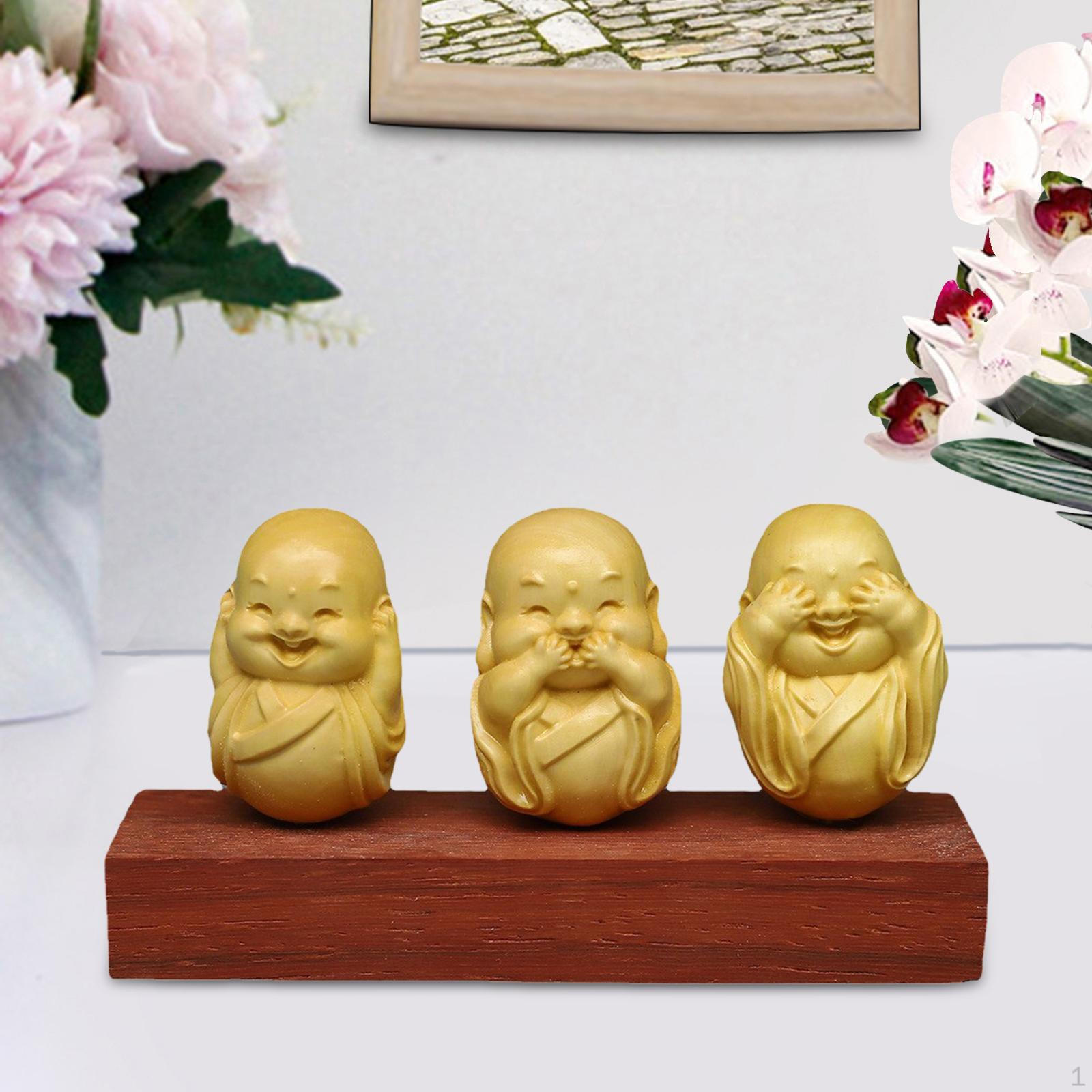 

Small 3 Wise Monks Statues, Boxwood Sculpture, Showpiece Buddha Centerpiece Cute Figurines
