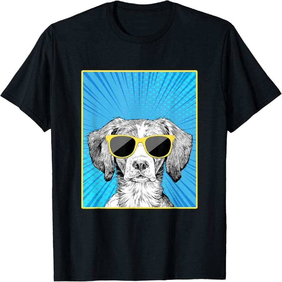 Brittany Spaniel Portrait Pop Art Dog with Sunglasses T-Shirt XXXXXL