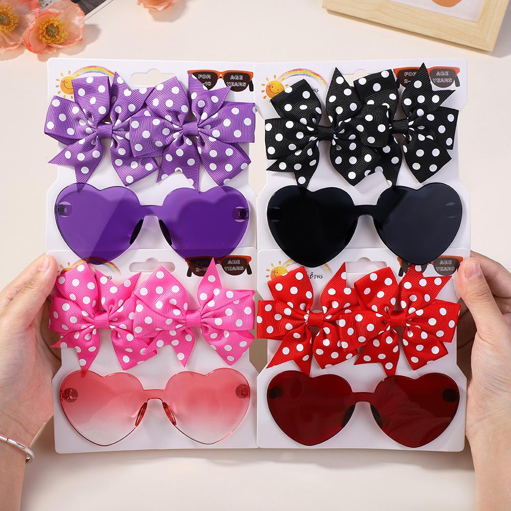 3Pcs/lot headwear sunglasses set lovely polka dot hair clips for girls hair bangs side clip casual travel peaches sunglasses