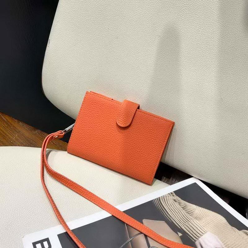 2025 New Genuine Leather Wallet Head Layer Leather Double Fold Vertical Passport Bag Multi Card Anti Theft Hanging Neck Wallet Cross Border