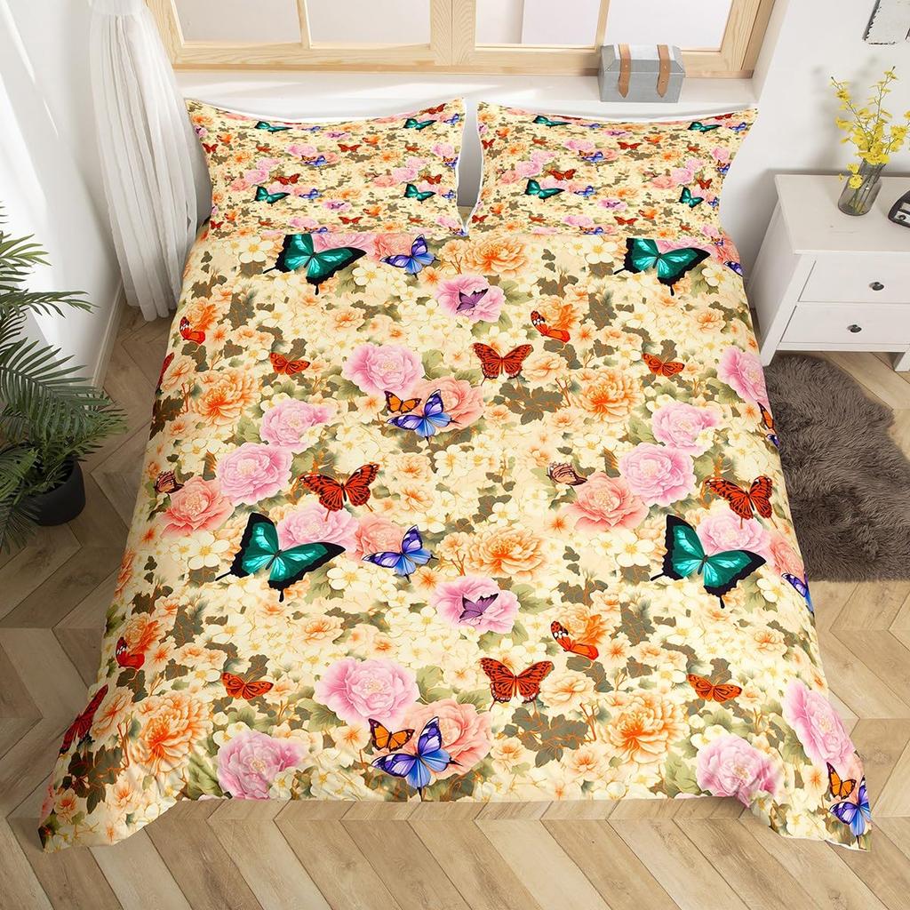 Botanical Lily Duvet Cover Twin Full Queen King Chic Floral Comforter Cover Boho Flower Bedding Set Watercolor Petals Bed Set