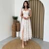  American Women's Clothing Cross-border Foreign Trade 2026 Spring and Autumn New Lace-up Waist Backless Long Dress High Split A-shaped Dress