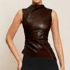 Sleeveless Leather Vest Wind Women's Clothing Leather Stand-up Collar Personalized Waist Irregular Hem Sleeveless Top