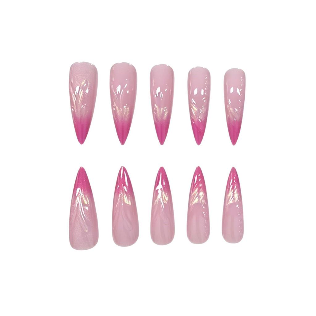 24 Pieces Of Manicure Pink Gradual Change 3D Three-Dimensional Relief Aurora Spice Girl Wind Long Tip Wearing Armor