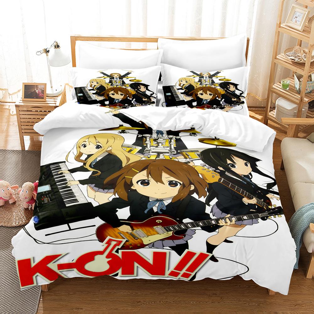 K ON Light Music Club Bedding Set 3PCS Anime Girl Band Guitar Drum Keyboard Character Print Duvet Cover All Sizes Customizable