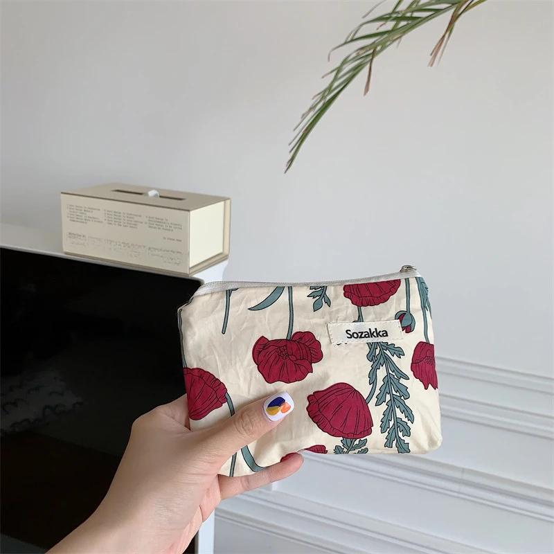 Women Makeup Handbags Wallet Organizer Small Pouch Bags Floral Travel Portable Coin Purse Cosmetic Lipstick Storage Bag