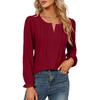 QICED Blusas y camisas con cuello en V de manga larga con estampado de color sólido informal a la moda para mujer