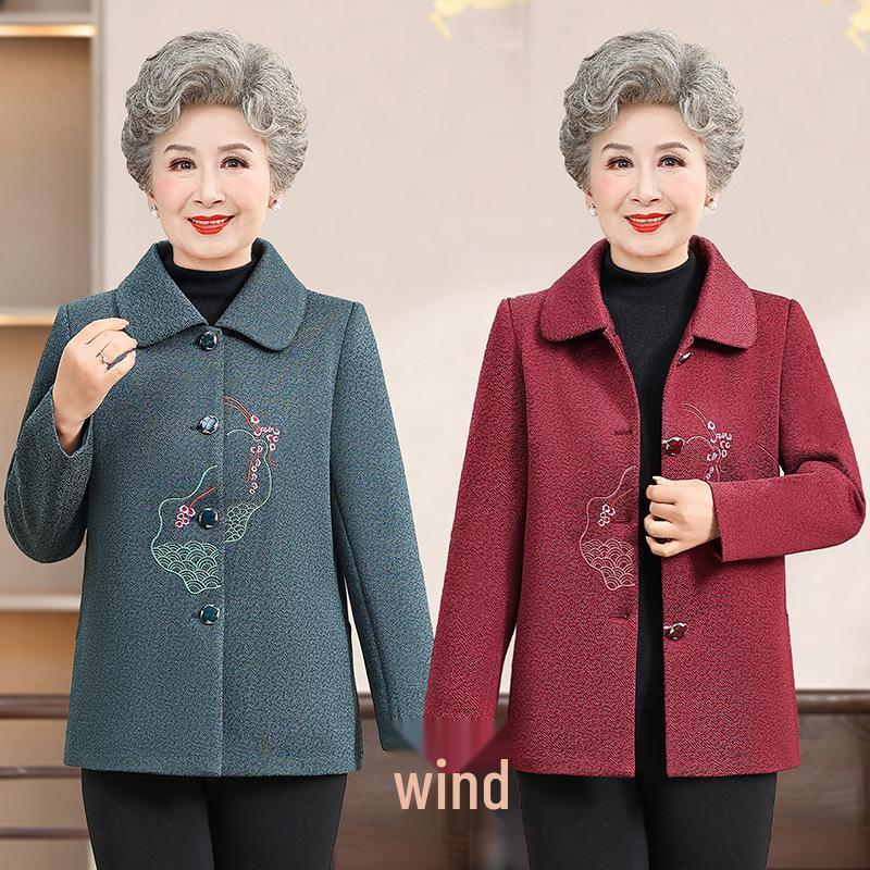 Stylish Woolen Coat for Middle-Aged and Elderly Women - Thickened Winter Wear for Mothers and Grandmas