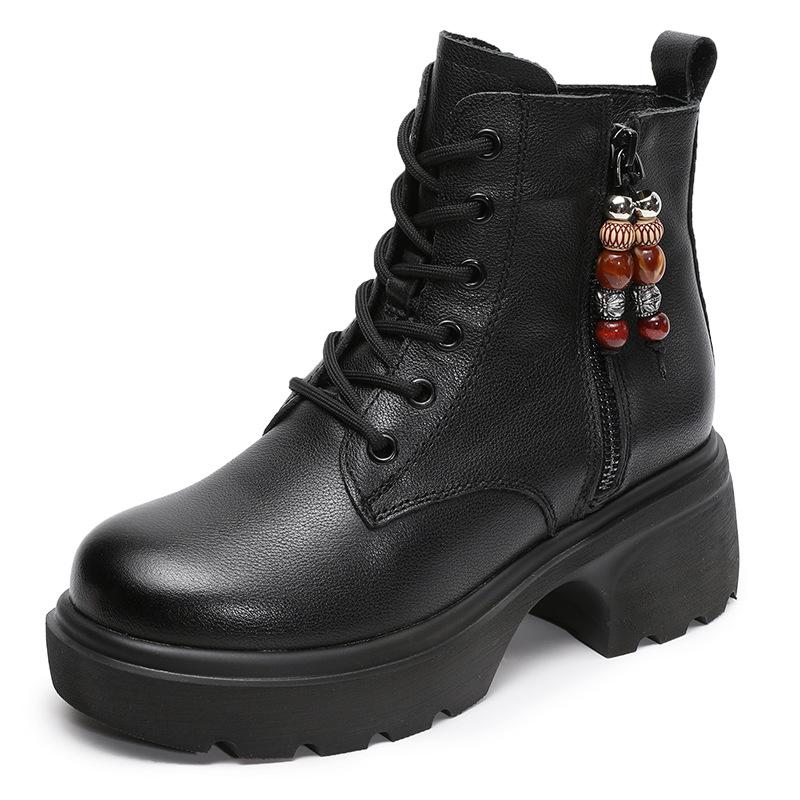 Leather Thick-soled Retro Martin Boots Women's Small Height-increasing Women's Shoes Autumn and Winter Ethnic Style Versatile Boots Women's Short Boo