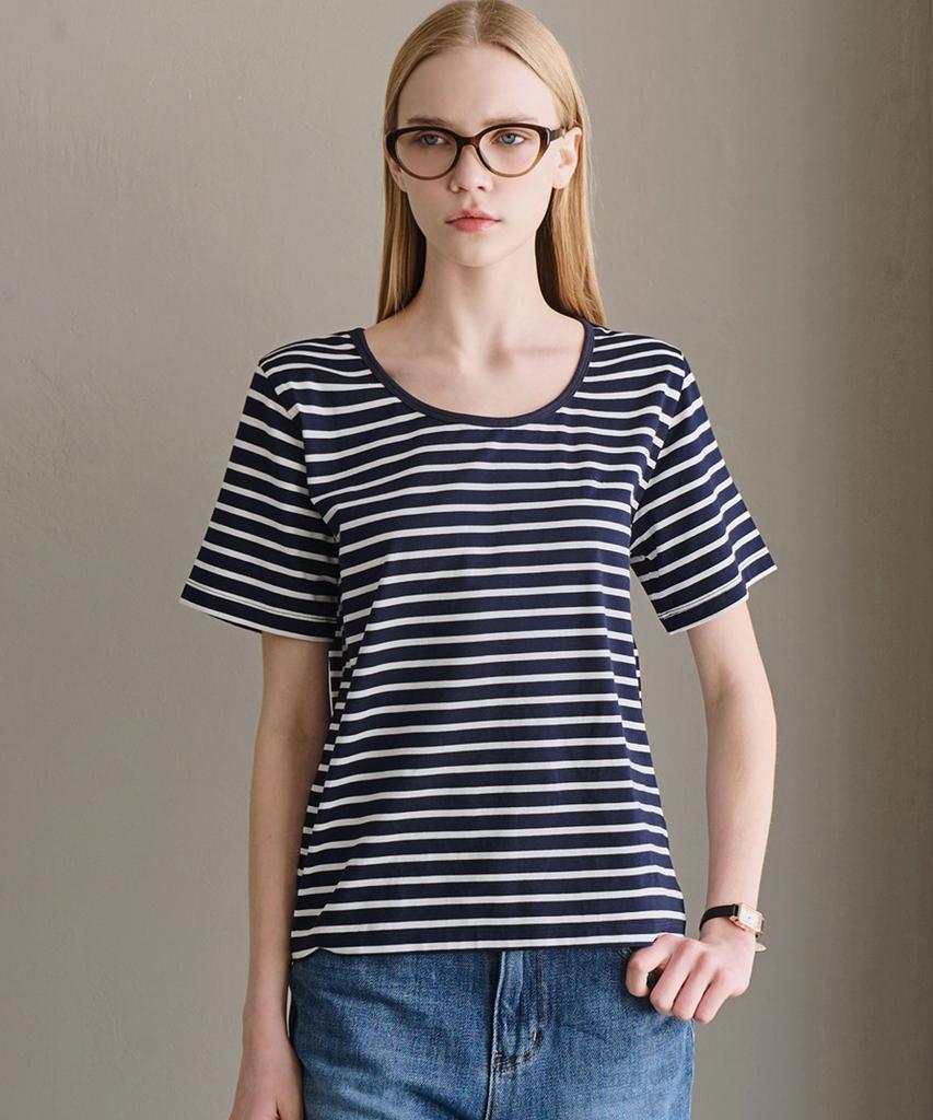 Lucida Basic Striped Short Sleeve T-Shirt - Navy