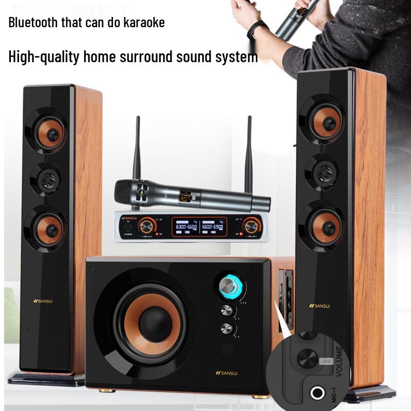 SANSUI 80C Home Bluetooth Surround Sound System with Subwoofer and KTV Mic (CN version)