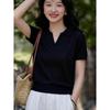 Basic House Women's Black Lapel Tencel Knit Top