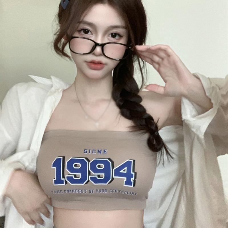 

Женская майка с подкладкой без бретелей повседневное нижнее белье топы с принтом букв облегающая спортивная