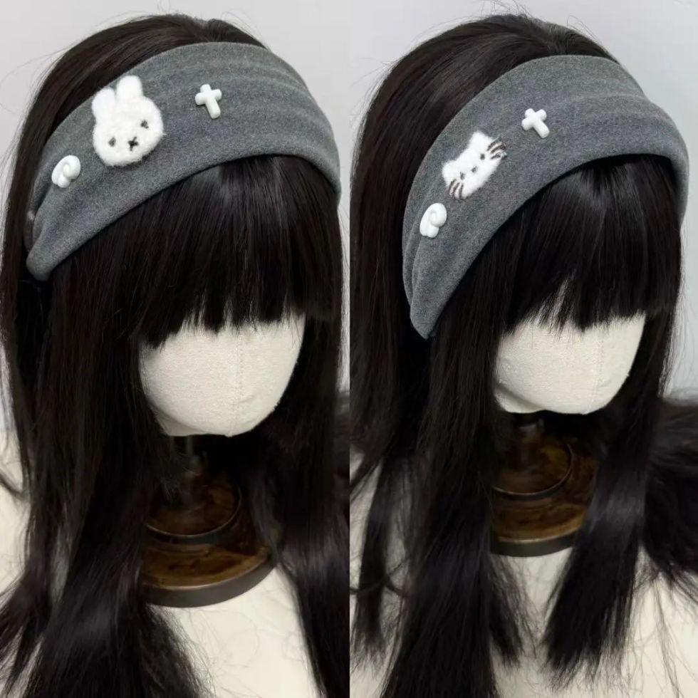 Angel Miffy Rabbit Korean-Style Gray Wide-Brim Headband - Cute Cartoon Hair Accessory for Girls
