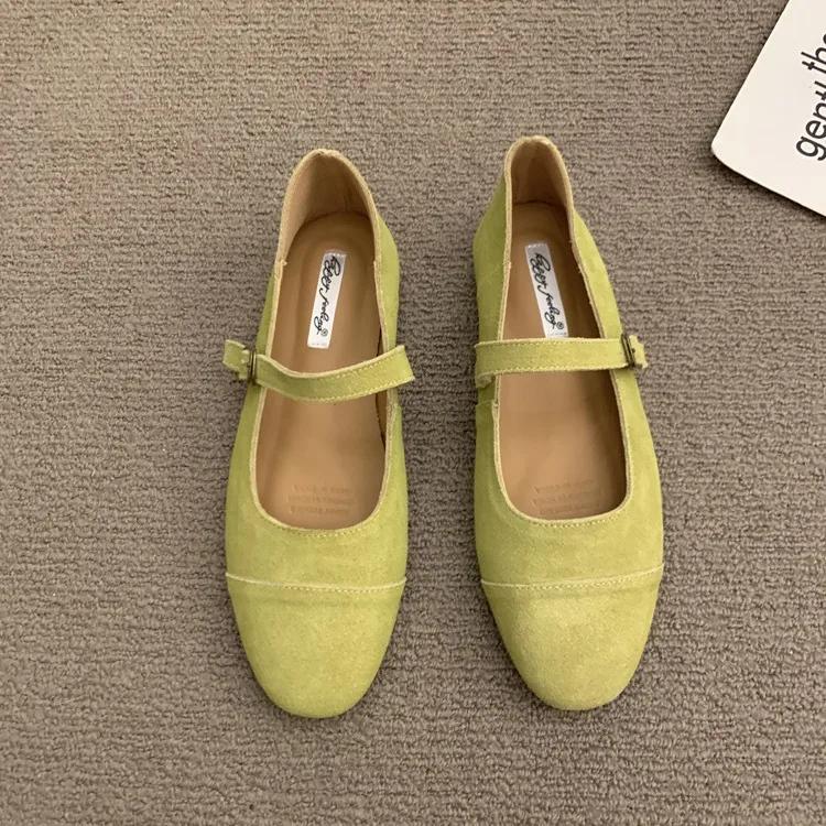 Мода Мода Туфли Мэри Джейн Женские Балетки на Плоской Подошве Коровья Замша Кожа Зеленые Винтажные Лоферы Повседневные Женские Балетки 35 фисташковый 3670₽