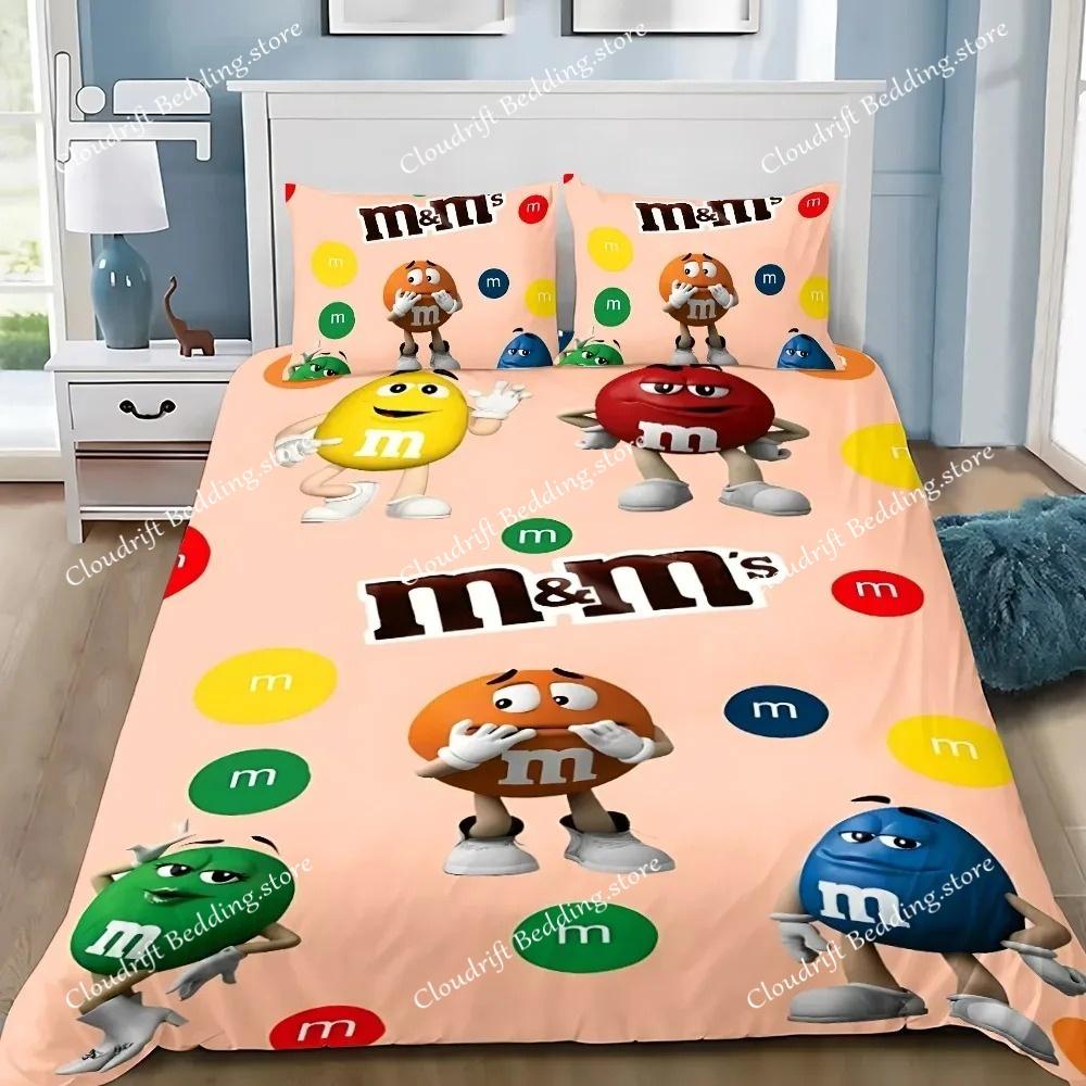 Exquisite 3D M&M Wallpaper Chocolate Digital Printing Bedding Set Duvet Cover Comforter Bed Adult Girls Boys Gift