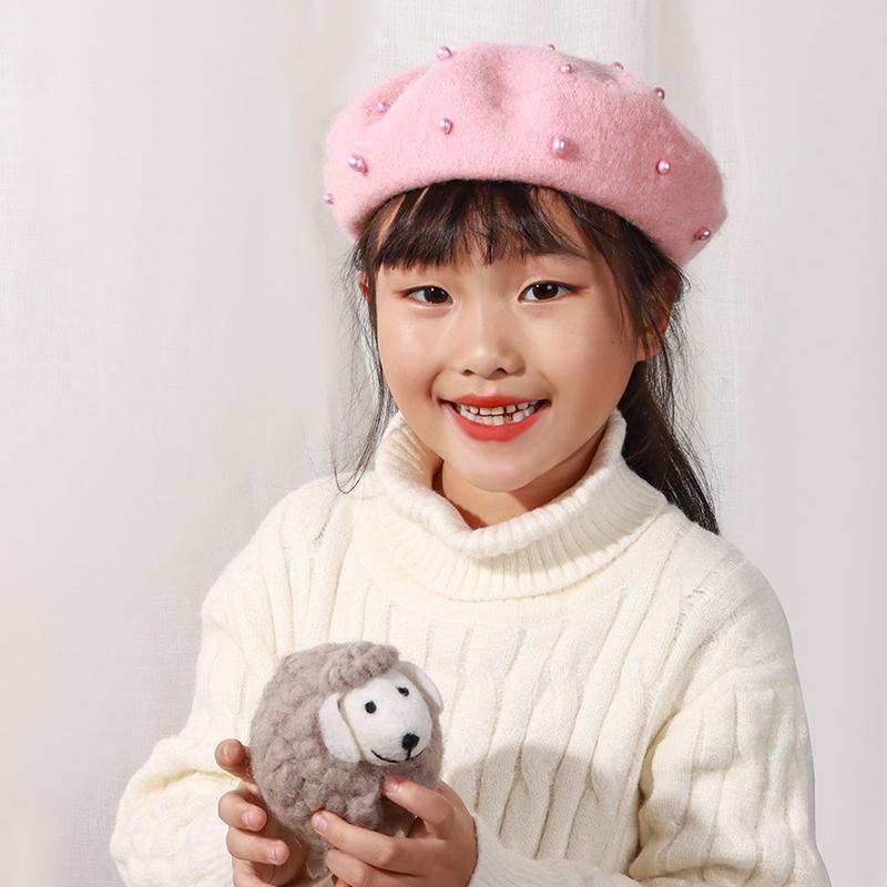 Kids Winter Hat For Girls Retro Baby Beret Hats With Pearls Autumn Winter Kids Cap For Children Accessories