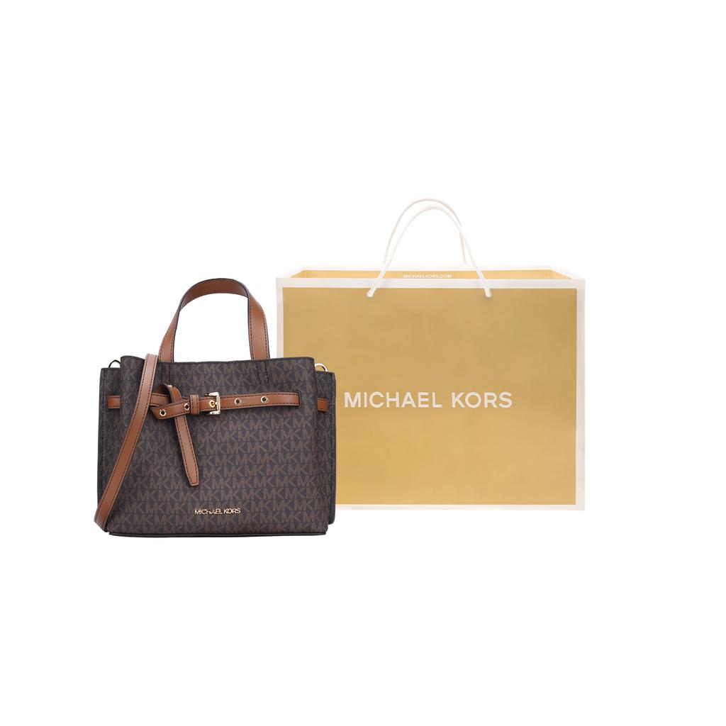 Michael Kors MK Emilia Commuter Logo Color Block Zipper Coated Canvas Shoulder Crossbody Tote Bag Small Women Bags Acorn-Brown 35H0GU5S1B-BROWN