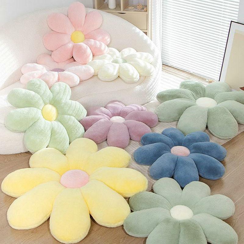 Soft Colour Fluffy Flower Throw Pillow Stuffed Lifelike Daisy Flowers Plush Toy Plant Home Decor Cushion Chair Mat for Kids Girl